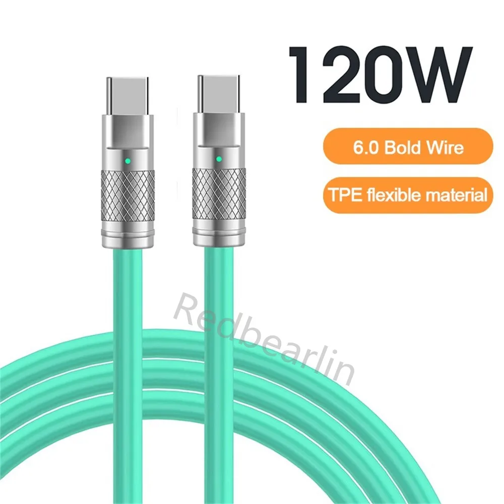 120W 6A PD C to C Cables TPE Zinc Alloy Fast Quick Charging Type c USb-C Cable For Samsung Galaxy s10 s20 s23 s22 Utral note 20 htc lg android phone