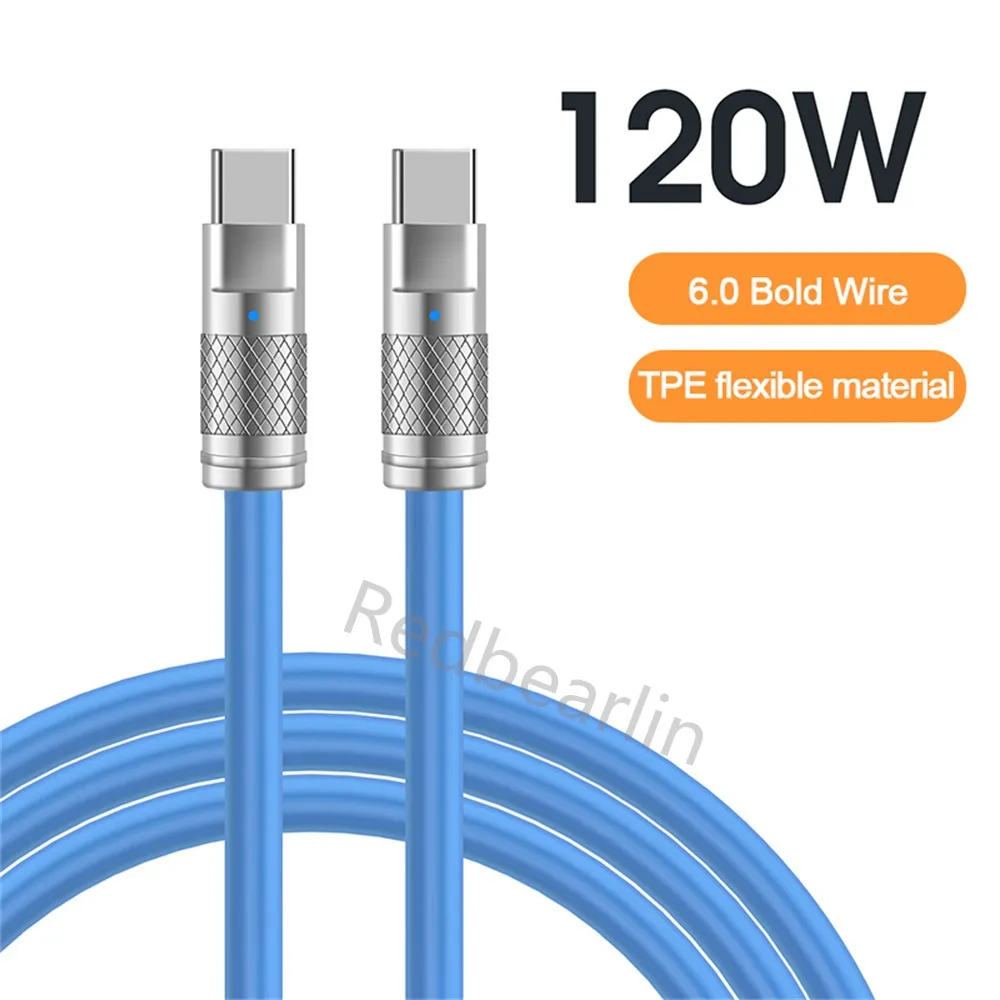 120W 6A PD C to C Cables TPE Zinc Alloy Fast Quick Charging Type c USb-C Cable For Samsung Galaxy s10 s20 s23 s22 Utral note 20 htc lg android phone