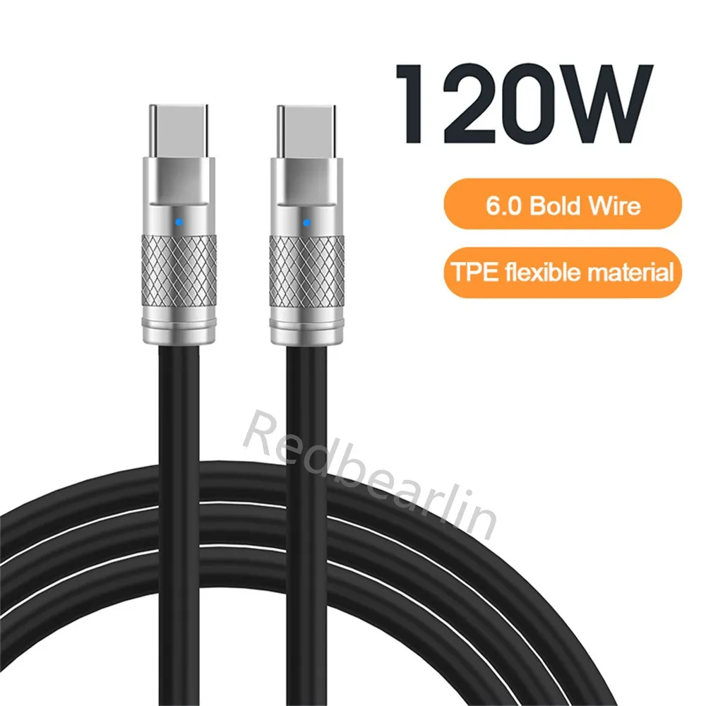 120W 6A PD C to C Cables TPE Zinc Alloy Fast Quick Charging Type c USb-C Cable For Samsung Galaxy s10 s20 s23 s22 Utral note 20 htc lg android phone