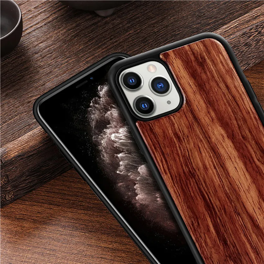 Wood Cell Phone Cover Cases Real Bamboo Wooden Case Back Cover Shell With TPU Shock-proof For Iphone 15 14 13 12 11 Pro