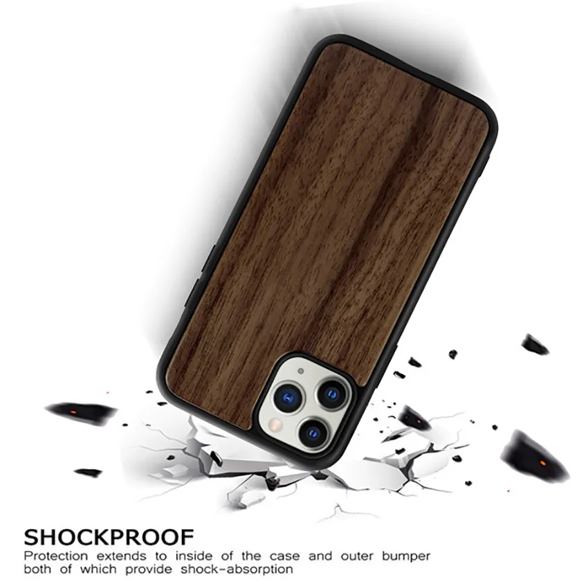 Wood Cell Phone Cover Cases Real Bamboo Wooden Case Back Cover Shell With TPU Shock-proof For Iphone 15 14 13 12 11 Pro