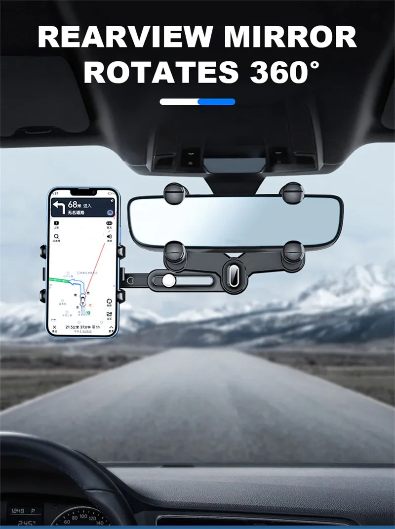 360° Rotatable Car Phone Holder Mount Rearview Mirror Support Mobile Cell Phone Holder For Car GPS DVR Driving Recorder Bracket