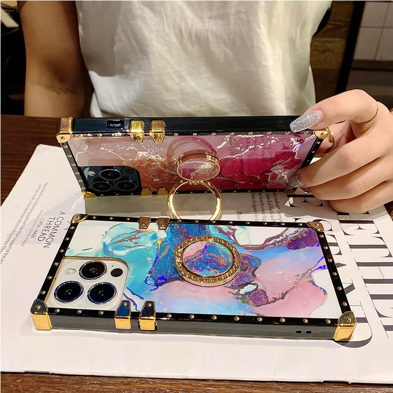 Fashion Designer Phone Cases For iPhone 13 Pro Max 12 11 XR XS 8 Plus Samsung Galaxy A03S A12 A32 A82 Moto G Stylus 2021 5G TPU Acrylic 2 In 1 Square Shockproof Cover