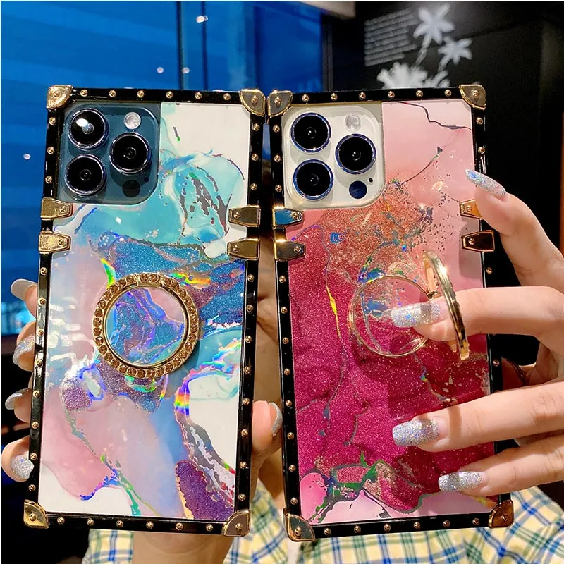 Fashion Designer Phone Cases For iPhone 13 Pro Max 12 11 XR XS 8 Plus Samsung Galaxy A03S A12 A32 A82 Moto G Stylus 2021 5G TPU Acrylic 2 In 1 Square Shockproof Cover