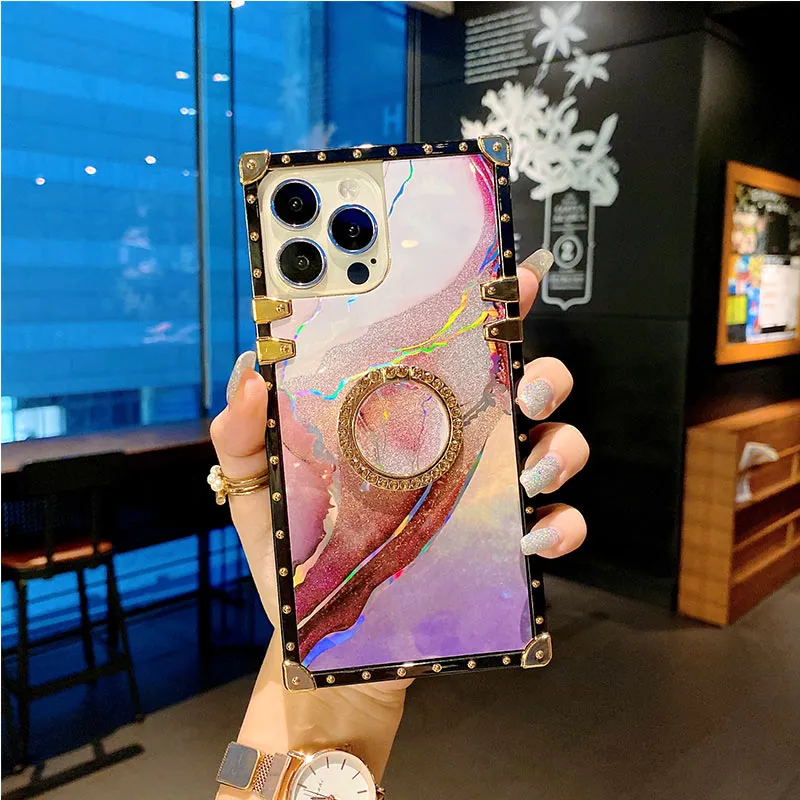 Fashion Designer Phone Cases For iPhone 13 Pro Max 12 11 XR XS 8 Plus Samsung Galaxy A03S A12 A32 A82 Moto G Stylus 2021 5G TPU Acrylic 2 In 1 Square Shockproof Cover