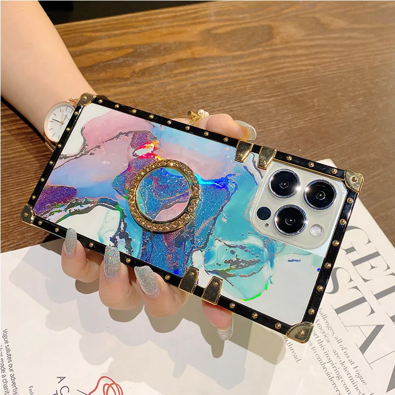 Fashion Designer Phone Cases For iPhone 13 Pro Max 12 11 XR XS 8 Plus Samsung Galaxy A03S A12 A32 A82 Moto G Stylus 2021 5G TPU Acrylic 2 In 1 Square Shockproof Cover