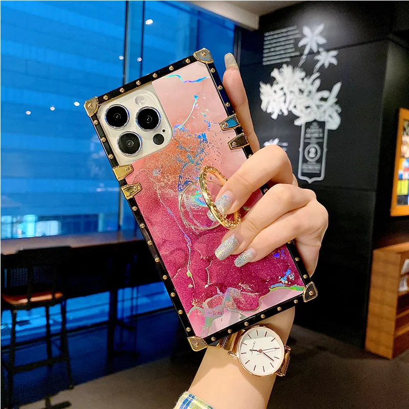 Fashion Designer Phone Cases For iPhone 13 Pro Max 12 11 XR XS 8 Plus Samsung Galaxy A03S A12 A32 A82 Moto G Stylus 2021 5G TPU Acrylic 2 In 1 Square Shockproof Cover