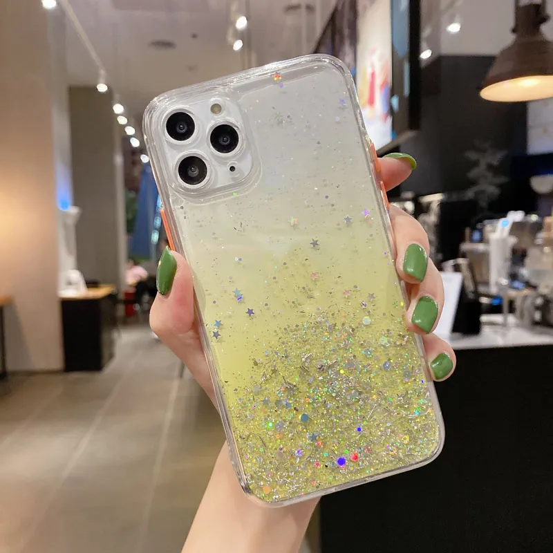 Luxury Bling Foil Glitter Hard PC TPU Cases For iphone 15 14 13 12 11 Pro Max XR XS 8 7 6Plus Star Gradient Transparent Confetti Sequin Flake Clear Phone Back Cover