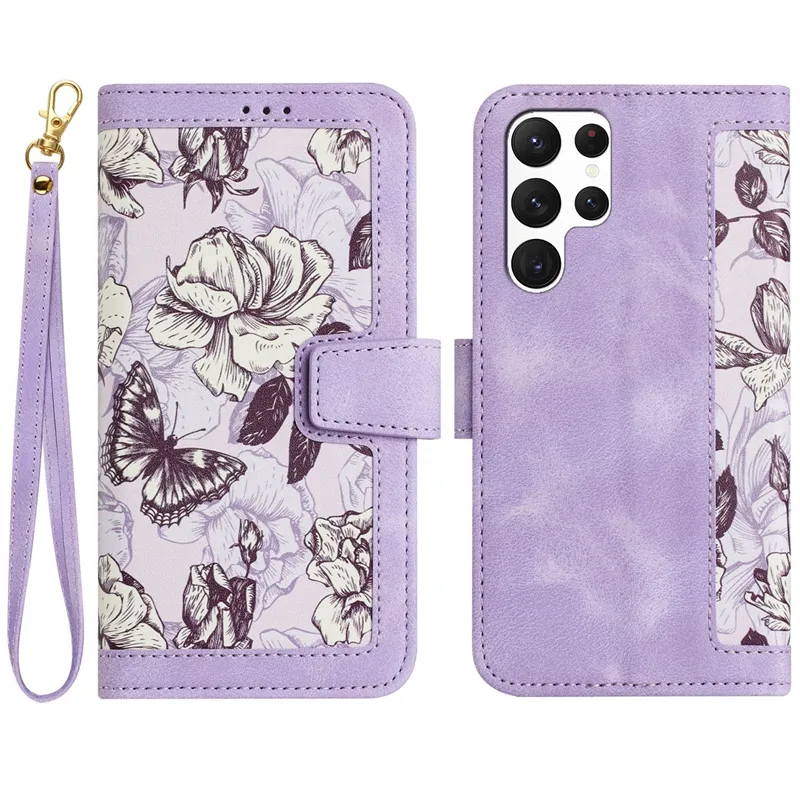 PU Leather Wallet Cases For Google Pixel 8A 8 Pro 7 7A 6A Samsung S24 Ultra Plus A05 A05S A15 A04 A04E A22 A24 A25 Hawaiian Flower ID Card Slot Flip Cover Pouch Purse Strap