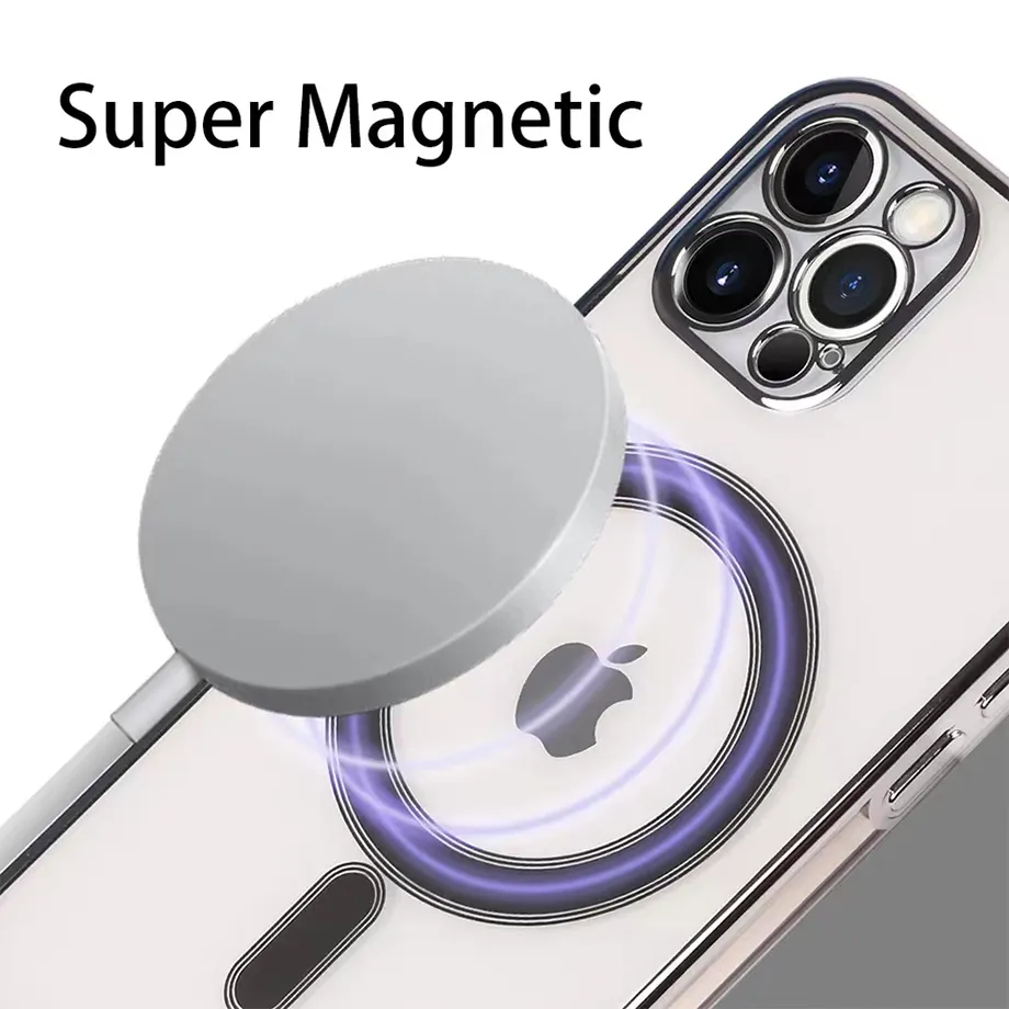 Spartan Magsafe case for iPhone 15 Pro Max 14 13 12 Mini 11 XR XS X 8 7 Plus Magsoge Plating Transparent case Compatible Wireless Charger