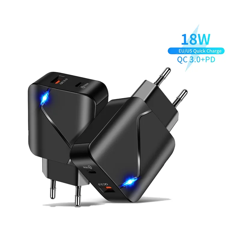 LED Type-C 20W PD And QC 3.0 Fast Charger US EU UK Plug for Mobile Cellphone Universal Wall Adapter With Retail Package