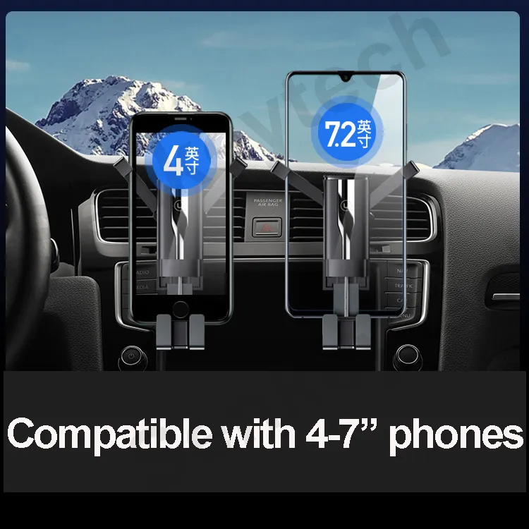 Mini Retractable Auto Gravity Car Holder 4-7" Universal Aluminum Alloy + PC + ABS Air Vent Clips Phones Holder