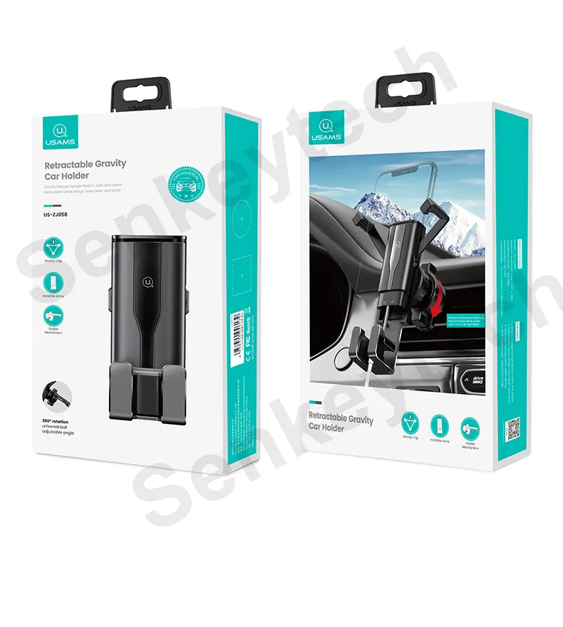 Mini Retractable Auto Gravity Car Holder 4-7" Universal Aluminum Alloy + PC + ABS Air Vent Clips Phones Holder