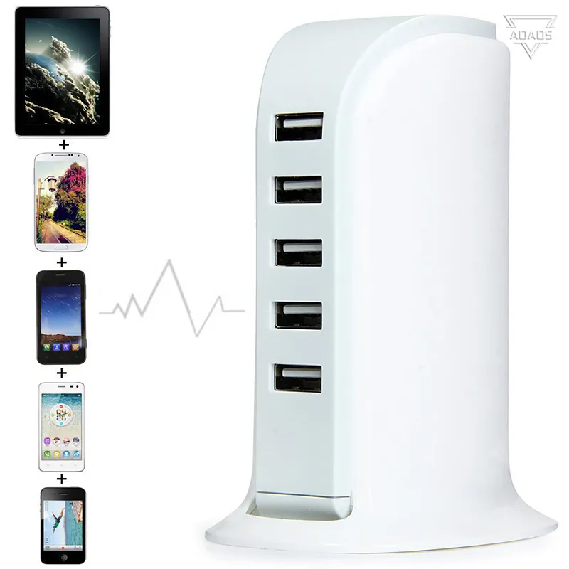 Smart Android phone Power Tower 6A 5 port USB charger multi travel power for Samsung s7 s8 tablet PC