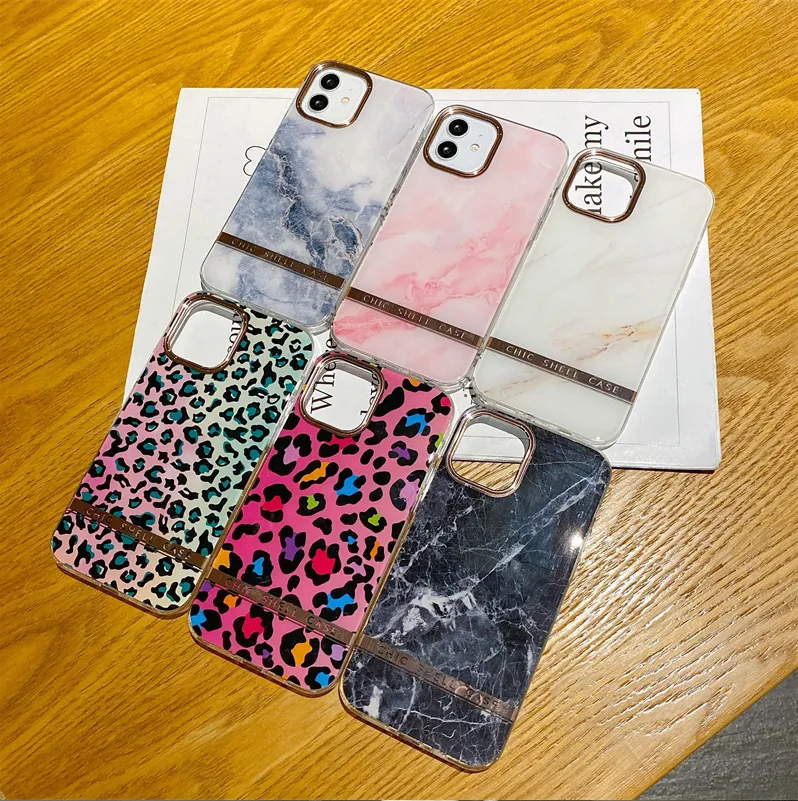 Chic Bright Leopard IMD Phone Cases For iPhone13Pro 12 11Pro XSMAX 78PLUS SE2020 Full Cover XR Skinny Shell Body Protection