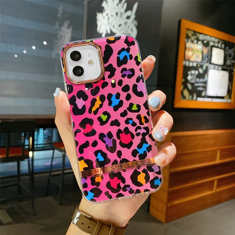 Chic Bright Leopard IMD Phone Cases For iPhone13Pro 12 11Pro XSMAX 78PLUS SE2020 Full Cover XR Skinny Shell Body Protection