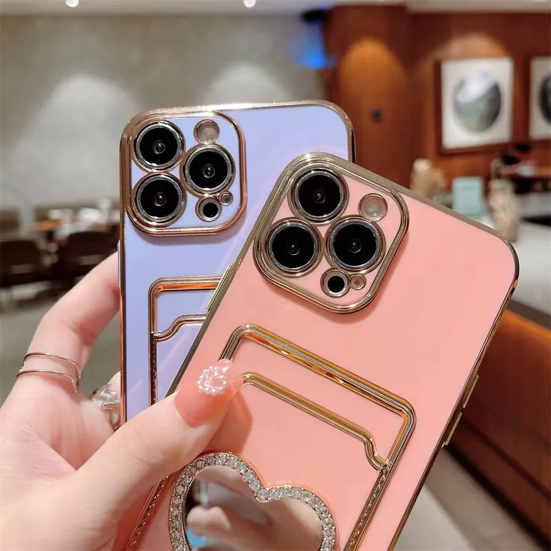 Electroplated mobile phone case For iPhone14ProMax 14Pro 14 13ProMAX with Love mirror and add-in card