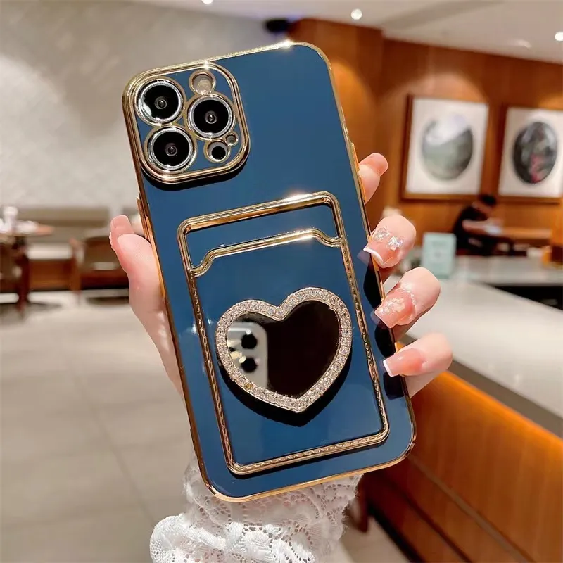 Electroplated mobile phone case For iPhone14ProMax 14Pro 14 13ProMAX with Love mirror and add-in card