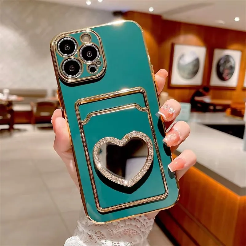 Electroplated mobile phone case For iPhone14ProMax 14Pro 14 13ProMAX with Love mirror and add-in card