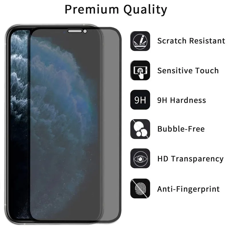 Screen Protector Privacy Tempered Glass For iPhone 15 14 13 12 11 Pro XS Max X XR 6 7 8P Anti Spy Samsung S20 S10 LG G6 Protective Film with package