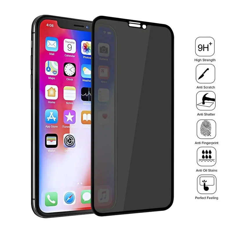 Screen Protector Privacy Tempered Glass For iPhone 15 14 13 12 11 Pro XS Max X XR 6 7 8P Anti Spy Samsung S20 S10 LG G6 Protective Film with package