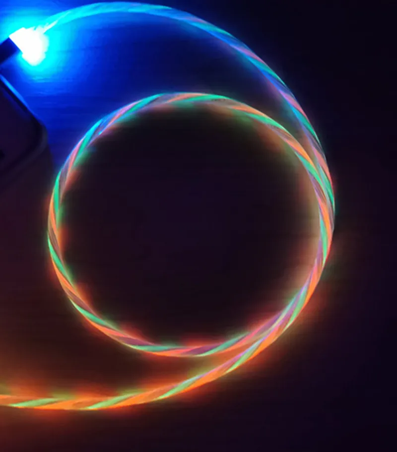 3.3ft /6ft 3A LED Glow Flowing Magnetic Charger Cables Micro type c cable Samsung Android Luminous Magnet Charging Wire with OPP bag