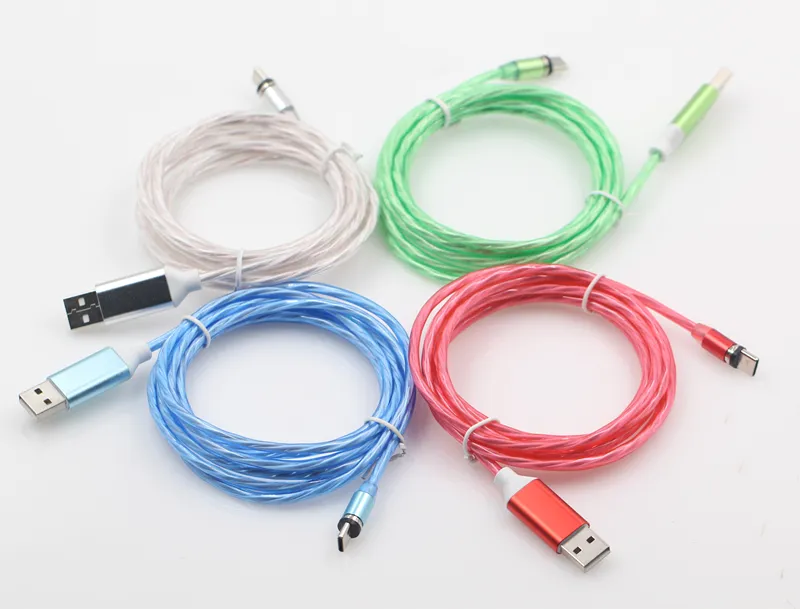 3.3ft /6ft 3A LED Glow Flowing Magnetic Charger Cables Micro type c cable Samsung Android Luminous Magnet Charging Wire with OPP bag