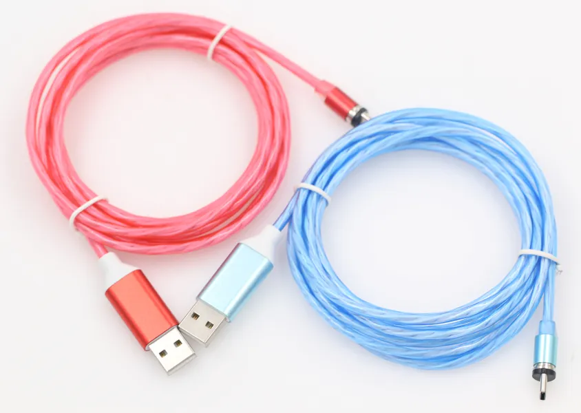 3.3ft /6ft 3A LED Glow Flowing Magnetic Charger Cables Micro type c cable Samsung Android Luminous Magnet Charging Wire with OPP bag