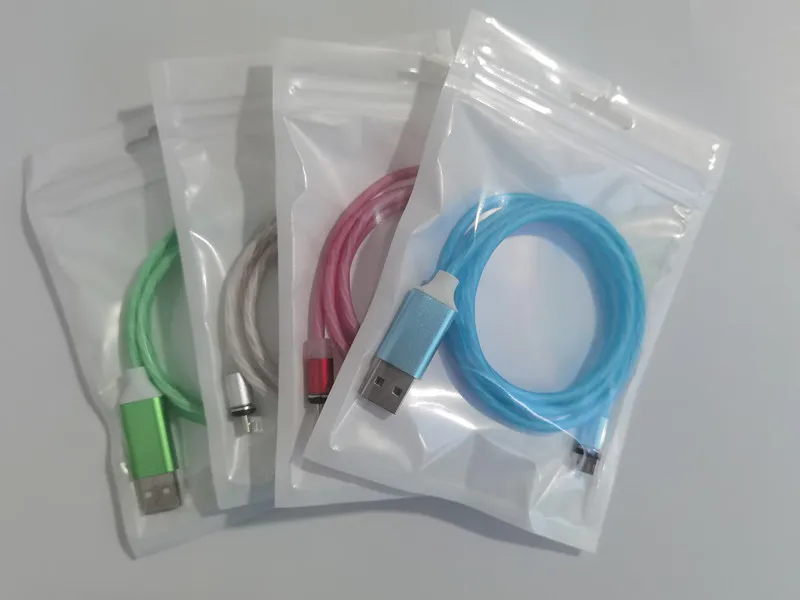 3.3ft /6ft 3A LED Glow Flowing Magnetic Charger Cables Micro type c cable Samsung Android Luminous Magnet Charging Wire with OPP bag