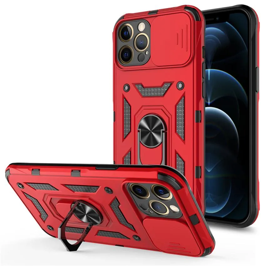 Phone cases 2 in 1 shockproof protection For iphone 13 pro max 12 11with push pull camera close window car magnetic bracket ring protective cover