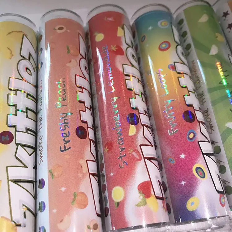 Zkittles Glass tube Mix 7 Flavors Sticker Label Packaging Skittles Prerolls Child Proof Tubes 115mm Size OEM labels futures Moonrock