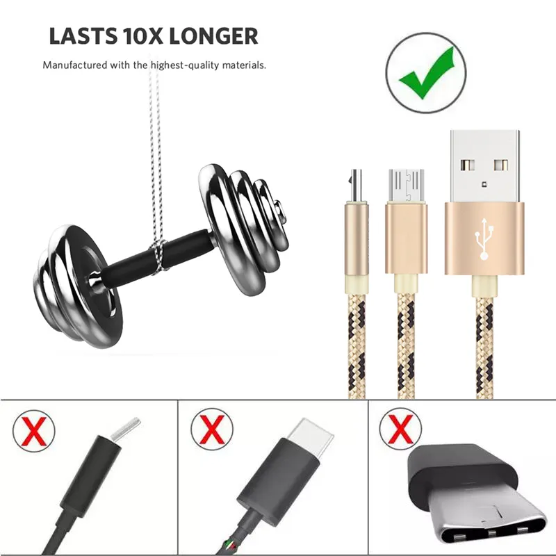 3ft 6ft Support Fast Cables Charging Braid Data Line Cable Quick Charger Male Nylon Cables For Type C Micro V8 Android